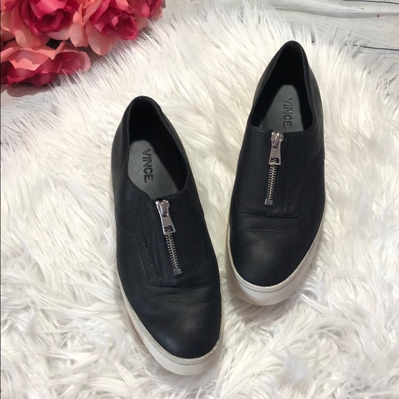 Vince Shoes - Vince Leather Platform Zip Detail Slip Ons
